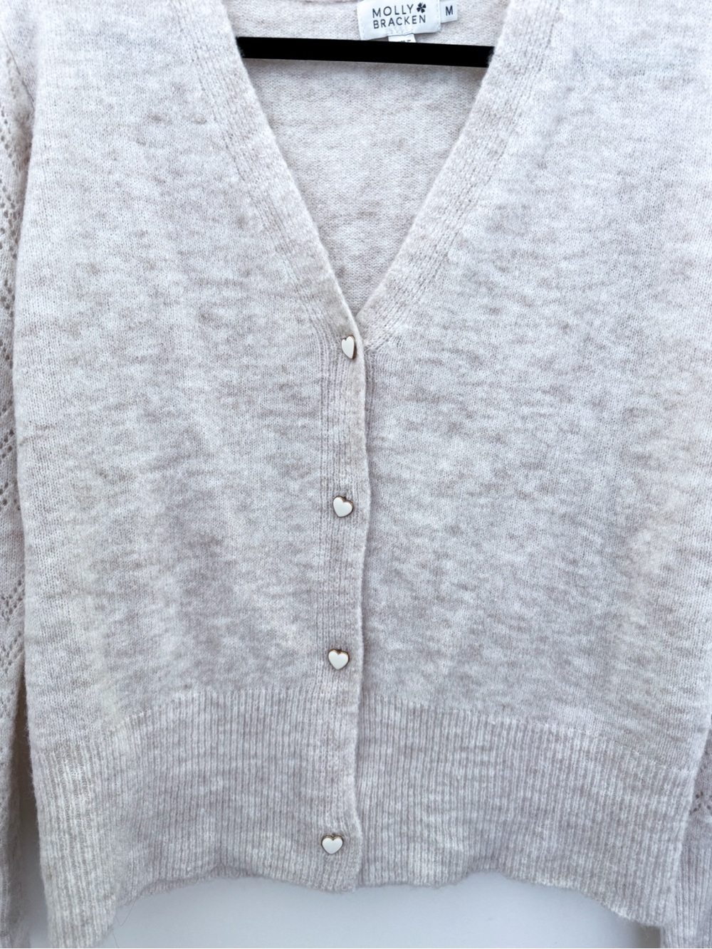NWOT Molly Bracken Soft Knit Heart Button Cardigan Sweater | Medium | Cream - Picture 4 of 12